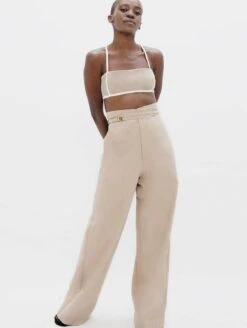 Florence Organic Cotton Wide Leg Trousers | Sand