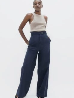 Florence Organic Cotton Wide Leg Trousers | Summer Night