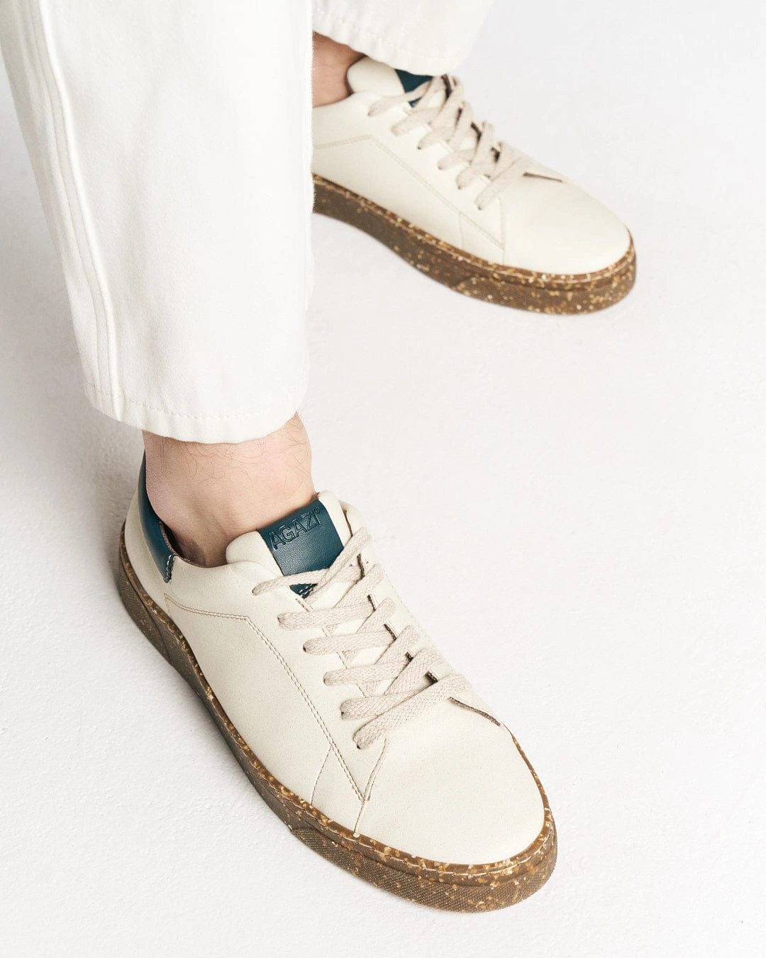 Jacob Men's Apple Leather Vegan Sneakers | Beige & Green 5 Jacob Men's Apple Leather Vegan Sneakers | Beige & Green - Image 3