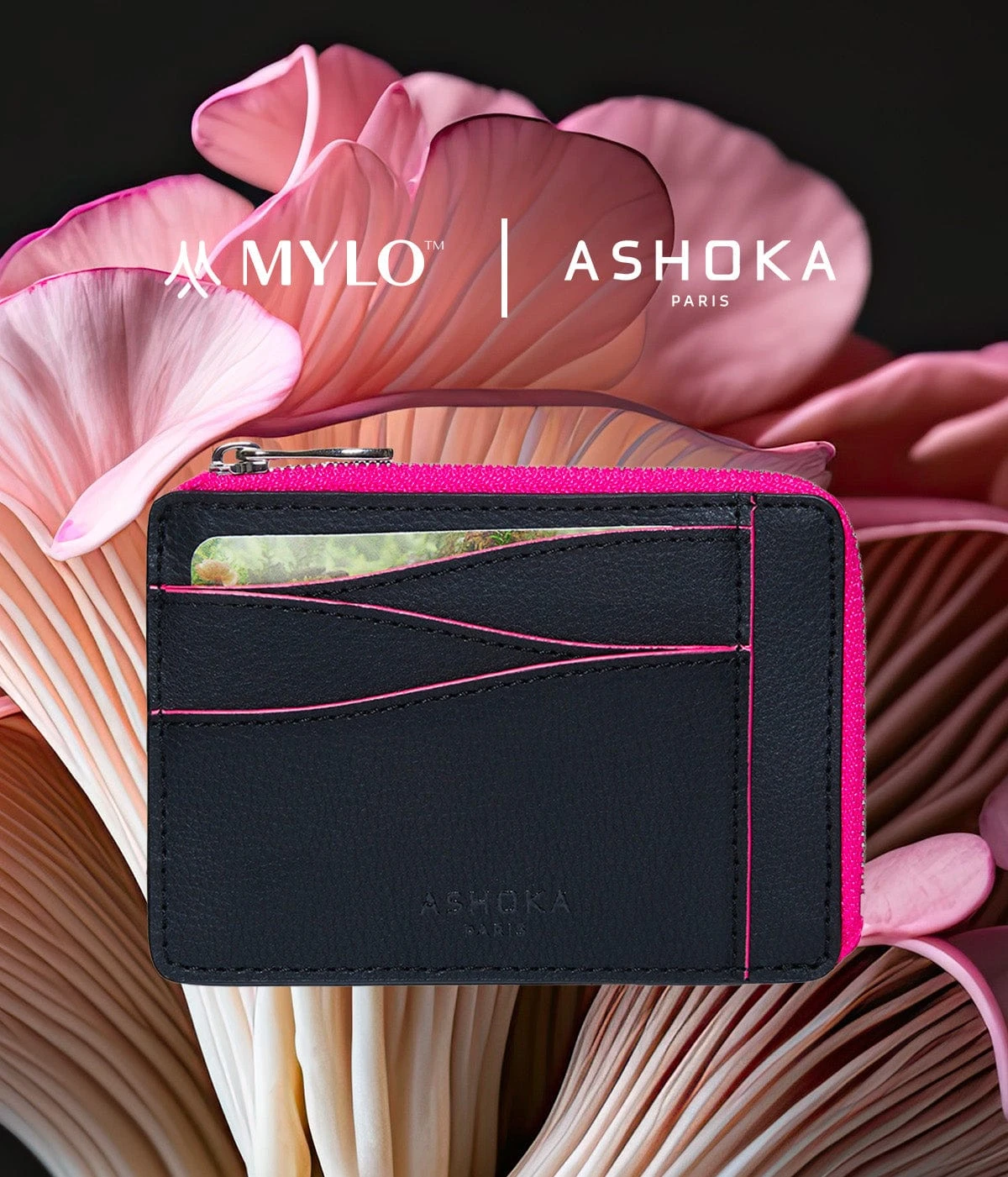 Mylo™️ Vegan Mushroom Leather Large Zipped Card Holder | Pink 4 Mylo™️ Vegan Mushroom Leather Large Zipped Card Holder | Pink - Image 2