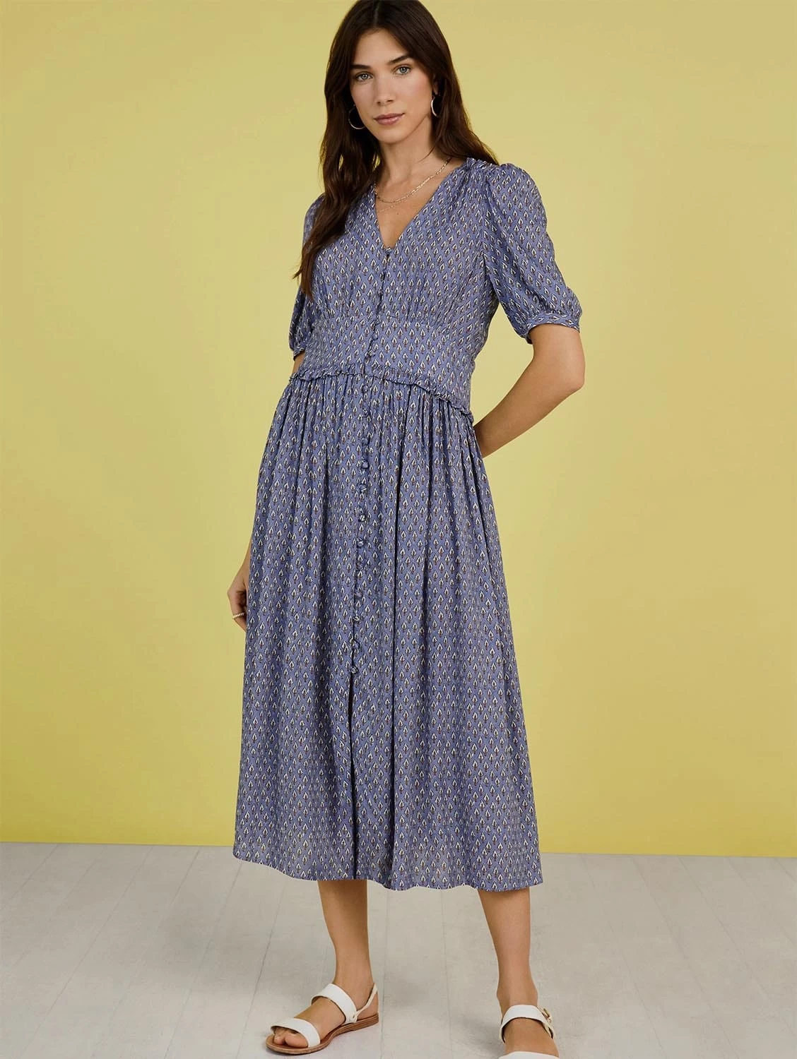 Suzy LENZING™ ECOVERO™ Dress | Blue Woodblock 3 Suzy LENZING™ ECOVERO™ Dress | Blue Woodblock