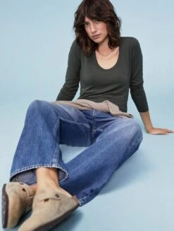 Baukjen Essentials LENZING™ ECOVEROLong Sleeve Scoop Top | Deep Khaki