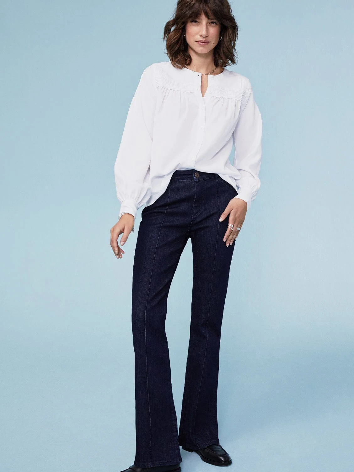 Baukjen Organic Pintuck Flare Jeans | Dark Denim 3 Baukjen Organic Pintuck Flare Jeans | Dark Denim