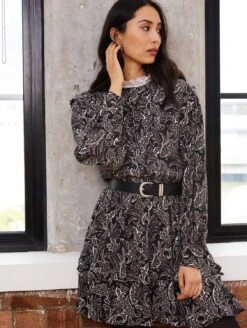 Ada Paisley Viscose Mini Dress | Black