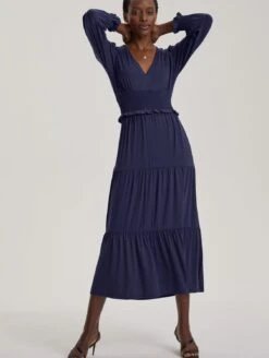 Airin Smocked Waist LENZING™ ECOVERO™ Jersey Midi Dress | Midnight Blue