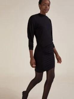 Alisa Funnel Neck LENZING™ ECOVERO™ Jersey Ruched Mini Dress | Caviar Black