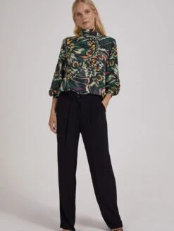 Anthea Ecojilin Viscose Wide Leg Trousers | Caviar Black