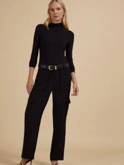 Azalea Ecojilin Viscose Luxe Cargo Trousers | Caviar Black