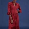 Elsie LENZING™ ECOVERO™ Jersey Tiered Hem Midi Dress | Cardinal Red -Women Clothing Store baukjen elsie dress with lenzing ecovero 30307396059249
