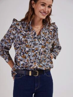 Famke Organic Cotton Floral Blouse | Navy Ditsy