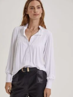Imken LENZING™ ECOVERO™ Jersey Pintuck Blouse | Pure White