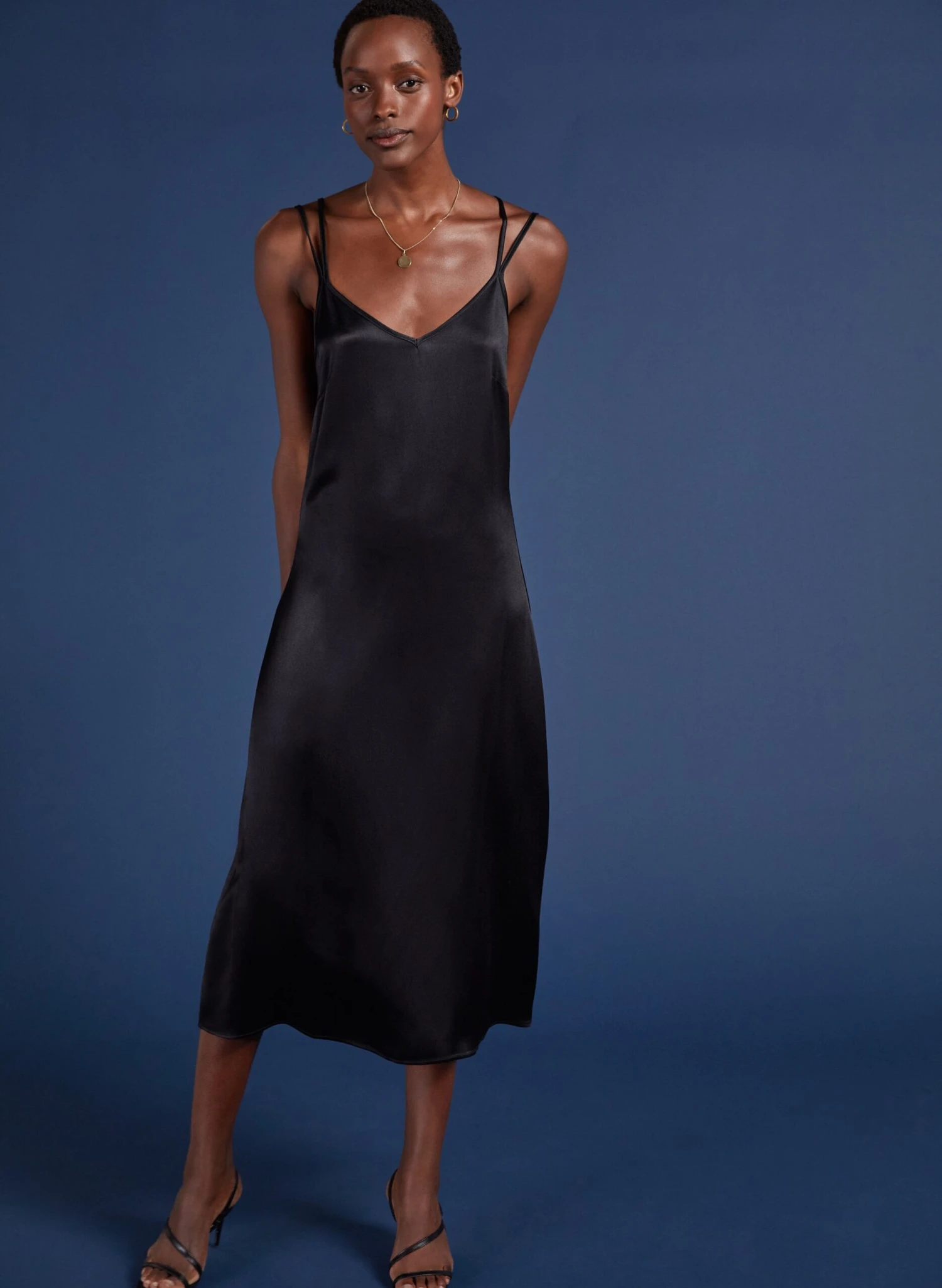 Kat Ecojilin Viscose Midi Slip Dress | Caviar Black 6 Kat Ecojilin Viscose Midi Slip Dress | Caviar Black - Image 4