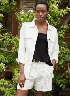 Loretta Linen Shorts | White Stripe -Women Clothing Store baukjen loretta linen shorts 30722551152753