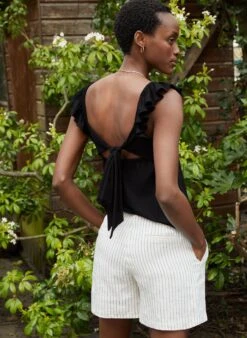 Loretta Linen Shorts | White Stripe -Women Clothing Store baukjen loretta linen shorts 30722551185521