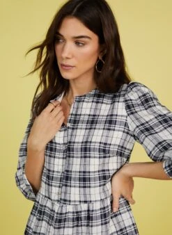 Maria Linen Checked Dress | Navy & Soft White -Women Clothing Store baukjen maria linen dress 30680007770225