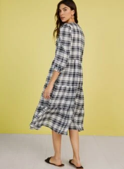 Maria Linen Checked Dress | Navy & Soft White -Women Clothing Store baukjen maria linen dress 30680007835761