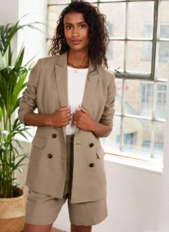 Maxine Hemp Double Breasted Blazer | Caramel -Women Clothing Store baukjen maxine hemp double breasted jacket 29997864845425