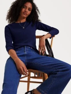 Baukjen Essentials Ribbed Organic Cotton Long Sleeve Top | Midnight Blue