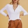 Baukjen Essentials Ribbed Organic Cotton Long Sleeve Zip Top | Pure White -Women Clothing Store baukjen pure white uk18 eu46 us14 baukjen essentials ribbed organic cotton long sleeve zip top pure white 30230067347569