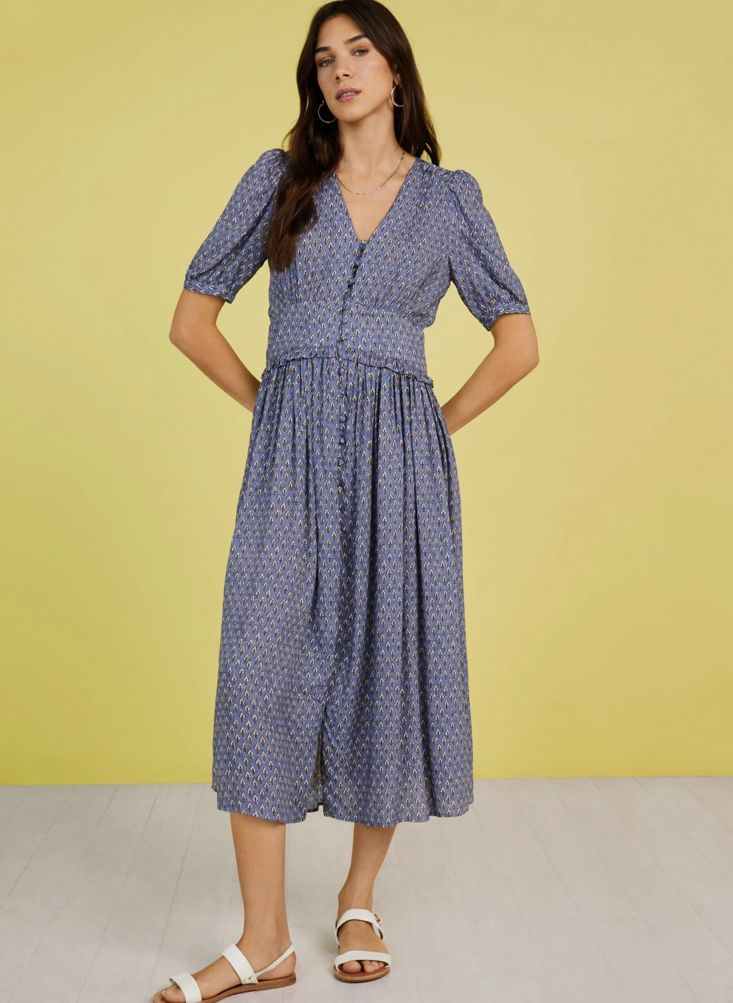 Suzy LENZING™ ECOVERO™ Dress | Blue Woodblock 4 Suzy LENZING™ ECOVERO™ Dress | Blue Woodblock - Image 2