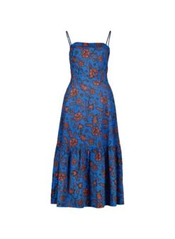 Tammy Floral Organic Cotton Poplin Midi Dress | Blue Bold Capri -Women Clothing Store baukjen tammy floral print organic cotton poplin midi dress blue 30680003215473