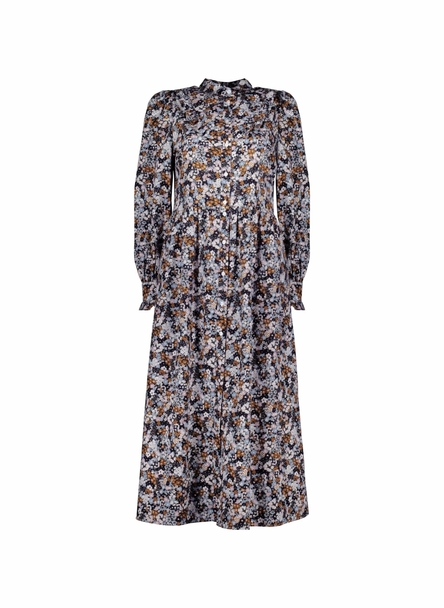 Zenni Organic Cotton Ditsy Print Midi Dress | Navy Flower 6 Zenni Organic Cotton Ditsy Print Midi Dress | Navy Flower - Image 4