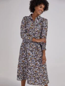 Zenni Organic Cotton Ditsy Print Midi Dress | Navy Flower