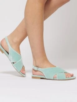 Bloom Cotton Velvet Vegan Crossover Slingback Sandals | Giada Blue