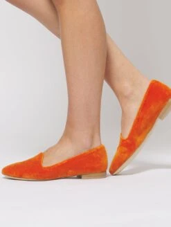 Bloom Cotton Velvet Vegan Loafers | Pumpkin Orange
