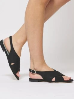 Bloom Vegan Suede Crossover Slingback Sandals | Black