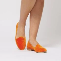 Bloom Cotton Velvet Vegan Loafers | Pumpkin Orange -Women Clothing Store bloom zucca slippers 30412772409457