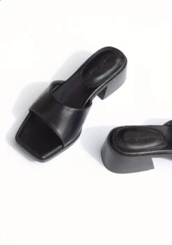 Pia Up-Cycled Vegan Leather Block Heel Mules | Black -Women Clothing Store collection and co pia mule black 29834782933105