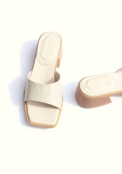 Pia Up-Cycled Vegan Leather Block Heel Mules | Cream -Women Clothing Store collection and co pia mule cream croc 29834781360241
