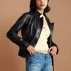 Lonsdale Recycled Vegan Leather Biker Jacket | Black -Women Clothing Store culthread lonsdale recycled vegan leather biker jacket black 28585533964401