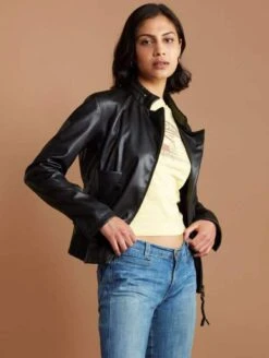 Lonsdale Recycled Vegan Leather Biker Jacket | Black