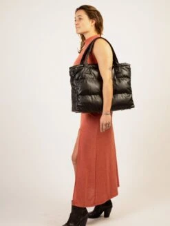 Recycled Vegan Leather Puffer Bag | Black