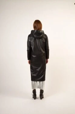 Recycled Vegan Coffee Leather Long Coat | Black -Women Clothing Store culthread recycled vegan coffee leather long coat black 30697423339633