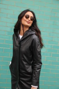 Recycled Vegan Coffee Leather Long Coat | Black -Women Clothing Store culthread recycled vegan leather long coat 30652025372785
