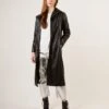 Recycled Vegan Coffee Leather Long Coat | Black -Women Clothing Store culthread xs recycled vegan coffee leather long coat black 30697424224369