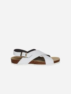 Mimi Apple Leather Vegan Cross Strap Sandals | White