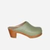 Da Vinci Apple Leather Vegan Mid-Heel Clogs | Green -Women Clothing Store good guys don t wear leather da vinci apple leather vegan mid heel clogs green 30741282095217