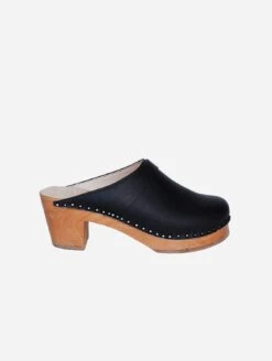 Da Vinci Vegan Leather Mid-Heel Clogs | Black