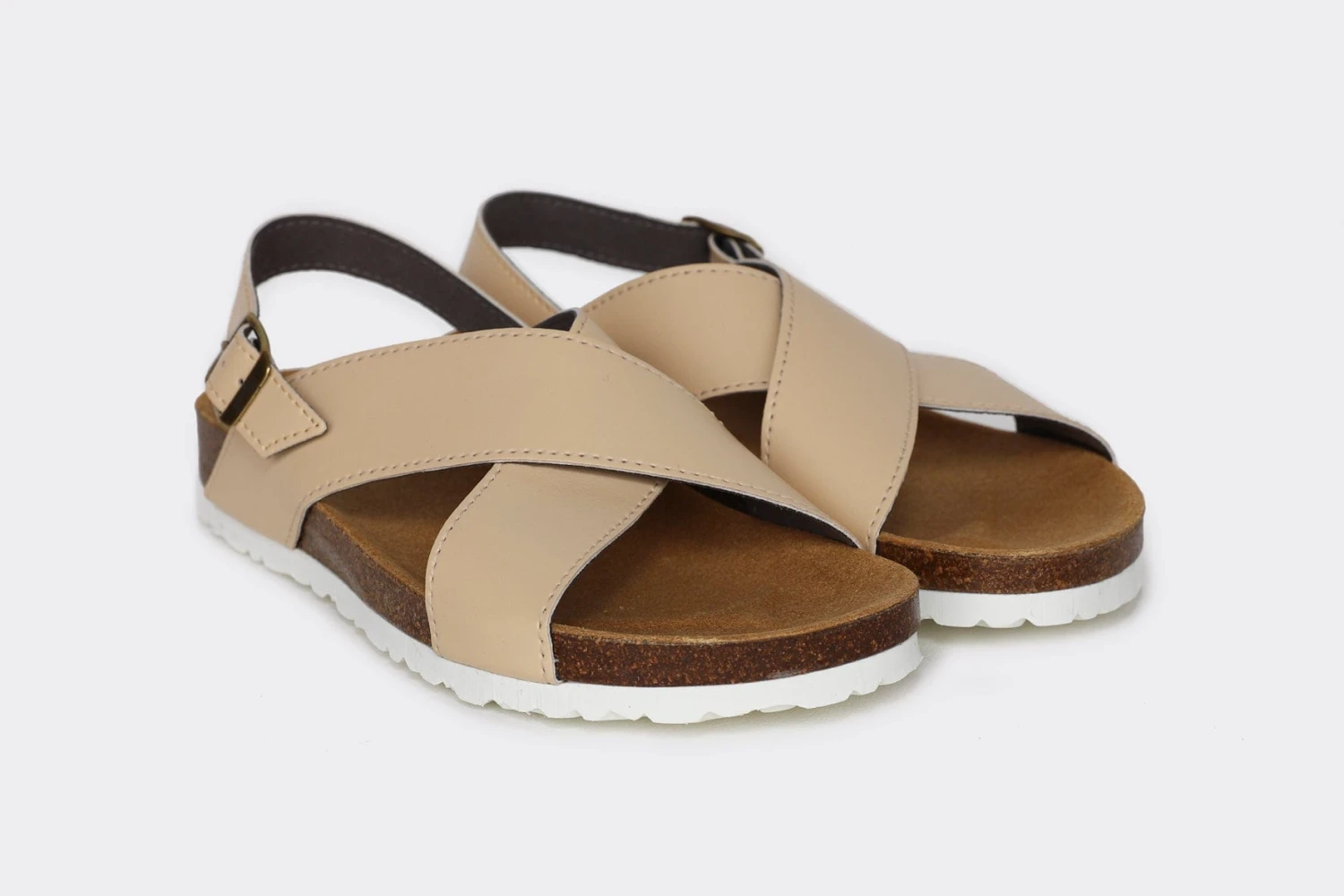 Mimi Apple Leather Vegan Cross Strap Sandals | Natural 4 Mimi Apple Leather Vegan Cross Strap Sandals | Natural - Image 2
