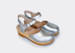 Sofia Apple Leather Vegan Clog Sandals | Silver -Women Clothing Store good guys don t wear leather sofia vegan clog sandals silver appleskin 30635026808945