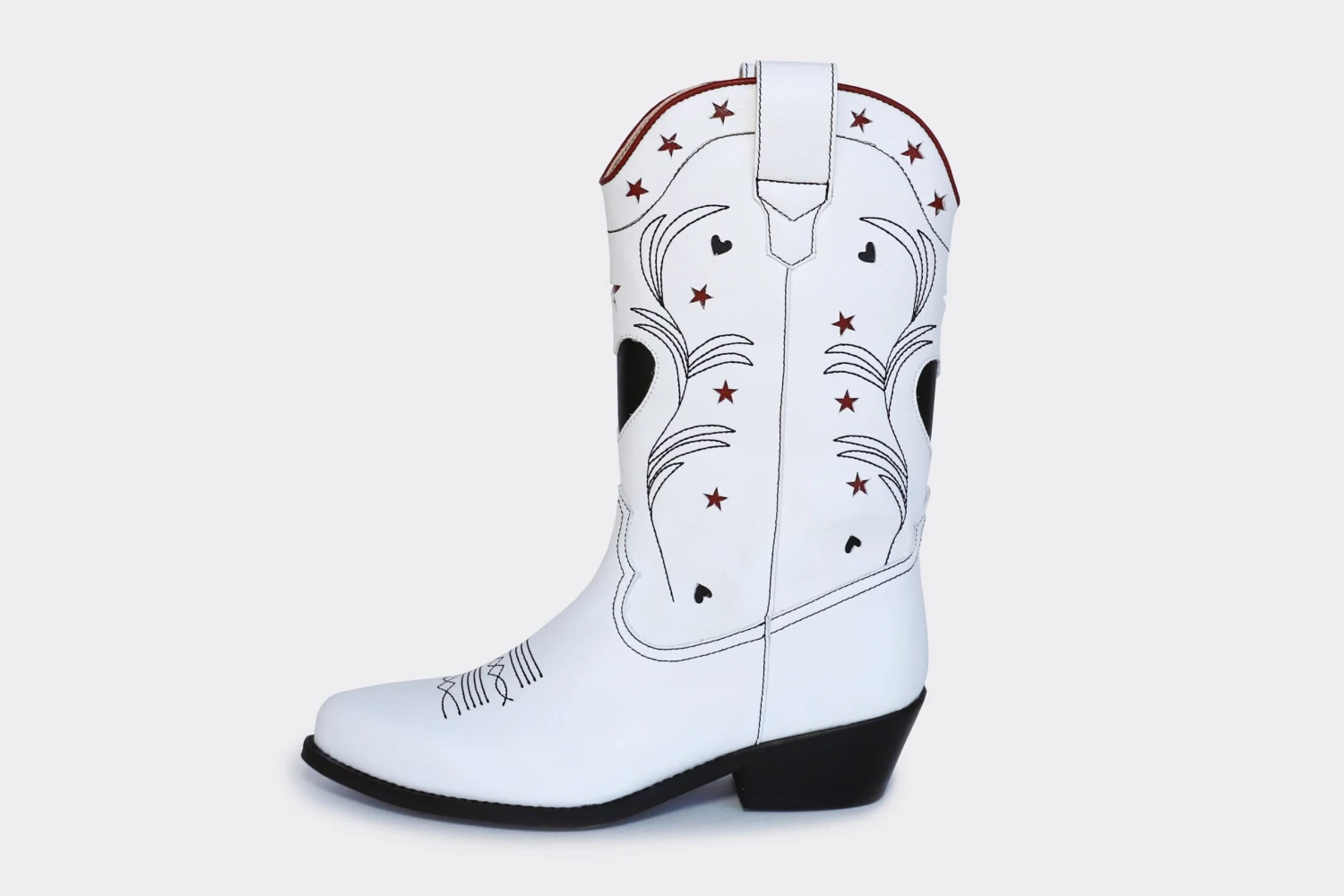 Taylor Vegan Leather High Top Western Boots | White, Black & Red 4 Taylor Vegan Leather High Top Western Boots | White, Black & Red - Image 2