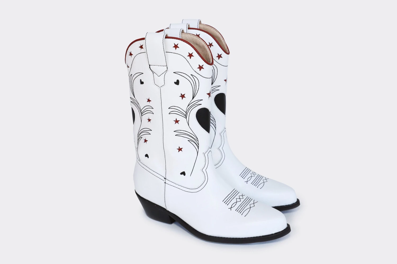 Taylor Vegan Leather High Top Western Boots | White, Black & Red 5 Taylor Vegan Leather High Top Western Boots | White, Black & Red - Image 3