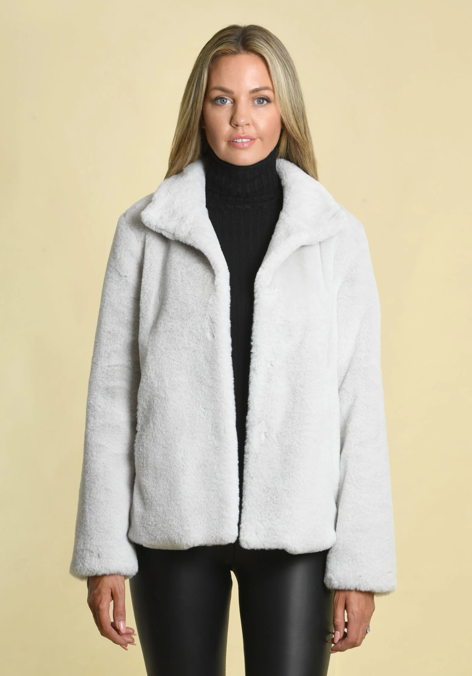 Reloved Ava Recycled Faux Fur Jacket | Soft Grey 9 Reloved Ava Recycled Faux Fur Jacket | Soft Grey - Image 7