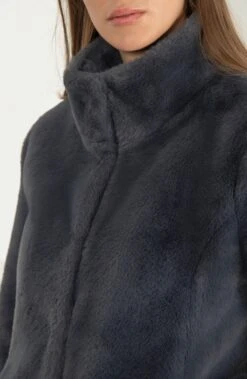 Signature Ava Recycled Vegan Fur Jacket | Slate Grey -Women Clothing Store issy london signature ava recycled faux fur jacket slate grey 30246514589809