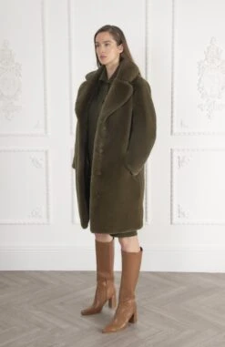 Signature Greta Luxe Long Recycled Vegan Fur Coat | Green -Women Clothing Store issy london signature greta luxe long recycled faux fur coat green 30246502662257
