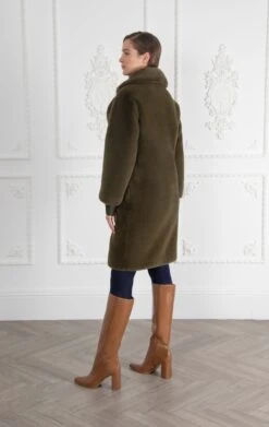 Signature Greta Luxe Long Recycled Vegan Fur Coat | Green -Women Clothing Store issy london signature greta luxe long recycled faux fur coat green 30246502695025